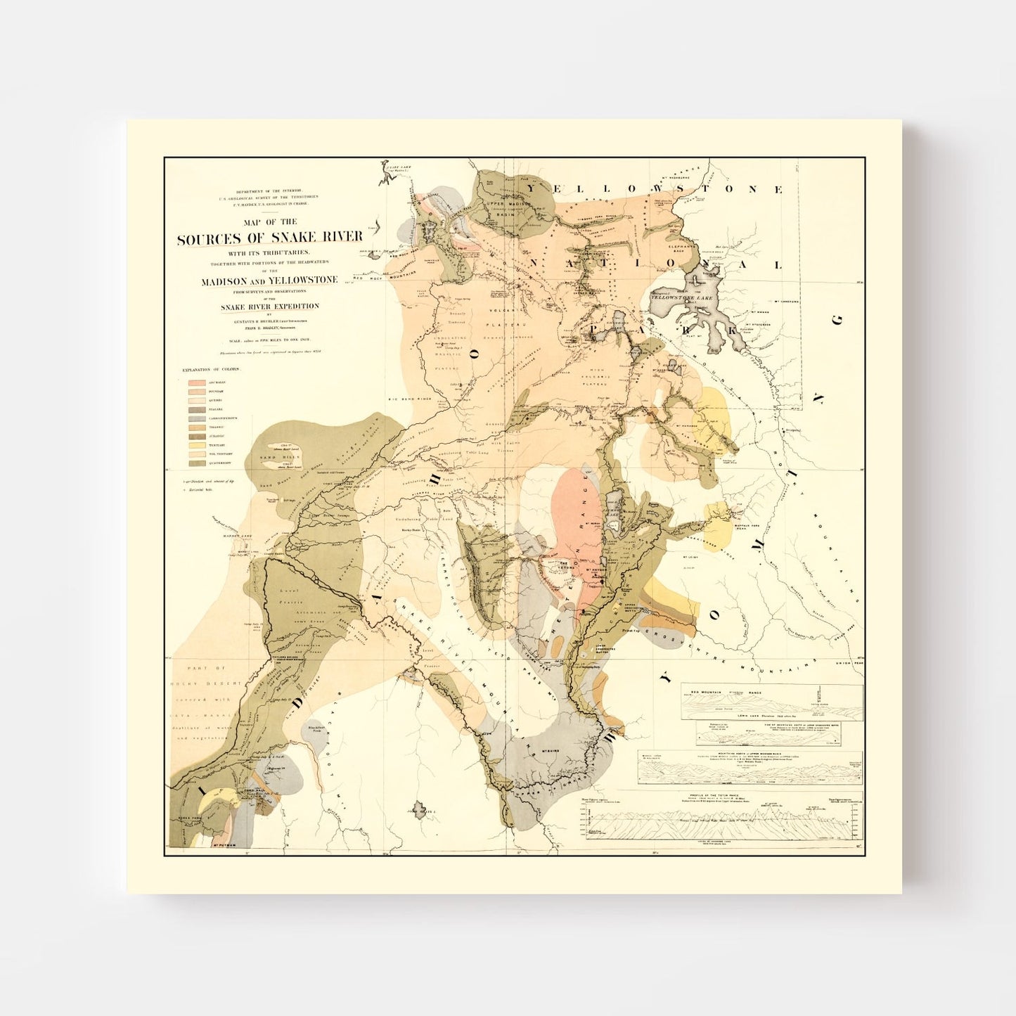 Vintage Map of the Sources of Snake River, 1872