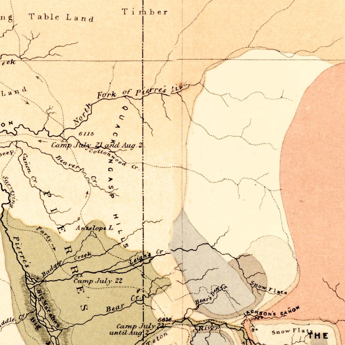 Vintage Map of the Sources of Snake River, 1872
