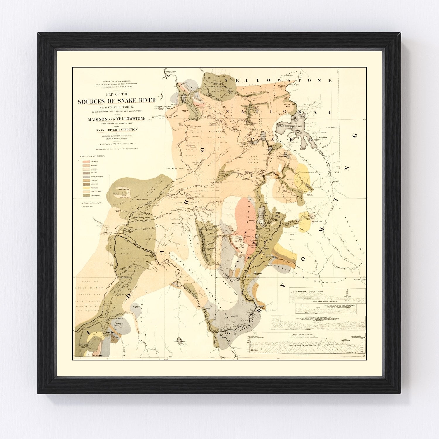 vintage map of the Sources of Snake River, 1872