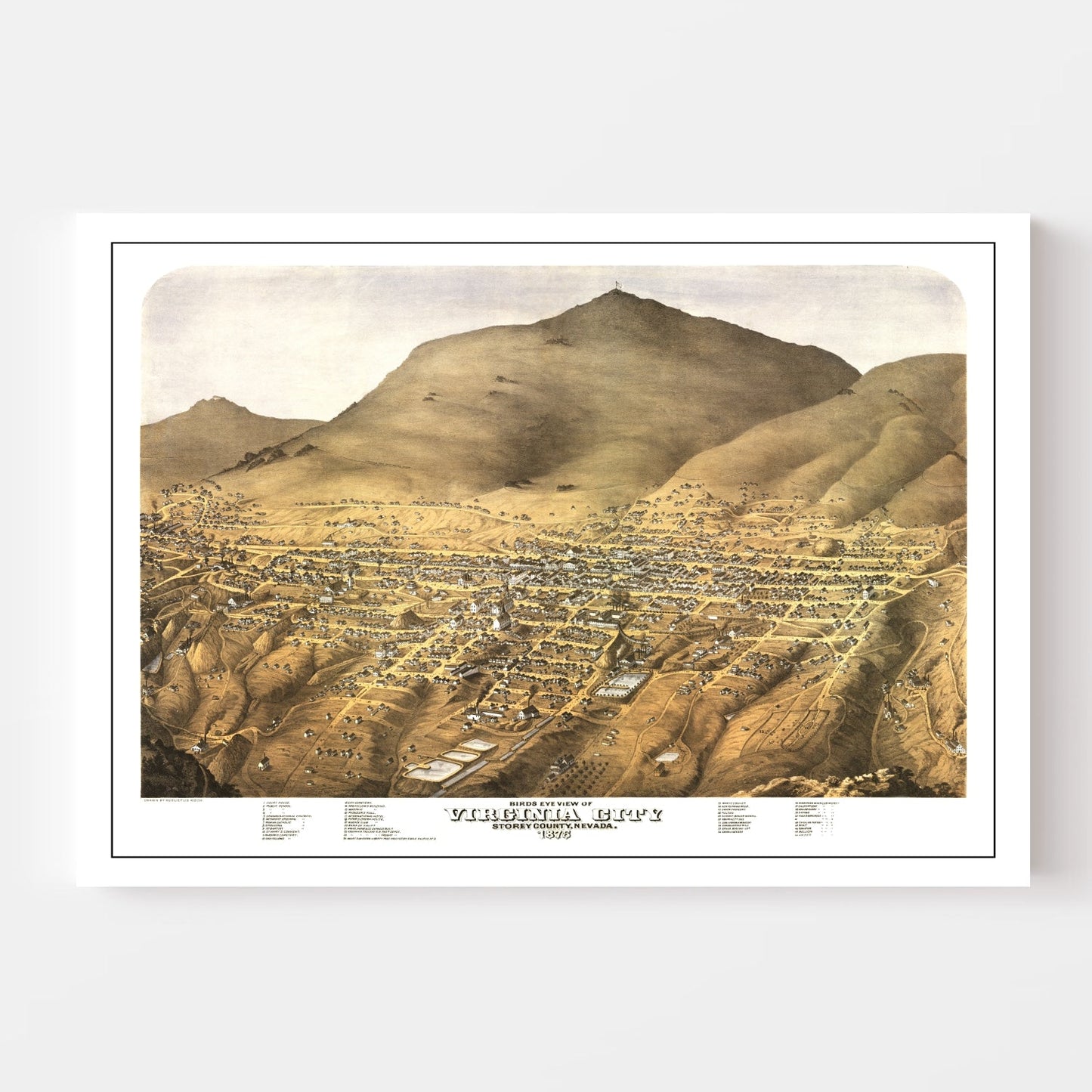 Vintage Map of Virginia City, Nevada, 1875