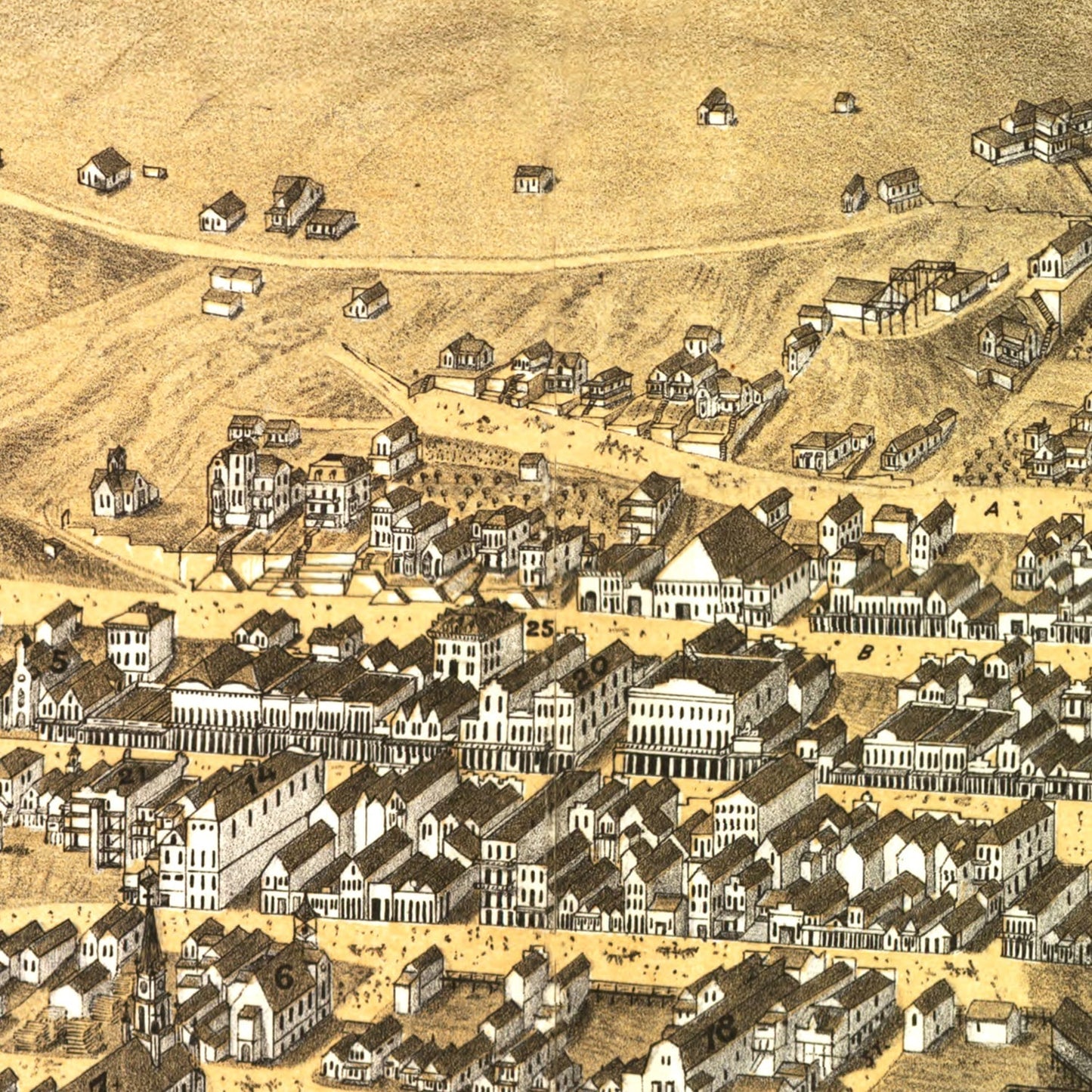 Vintage Map of Virginia City, Nevada, 1875