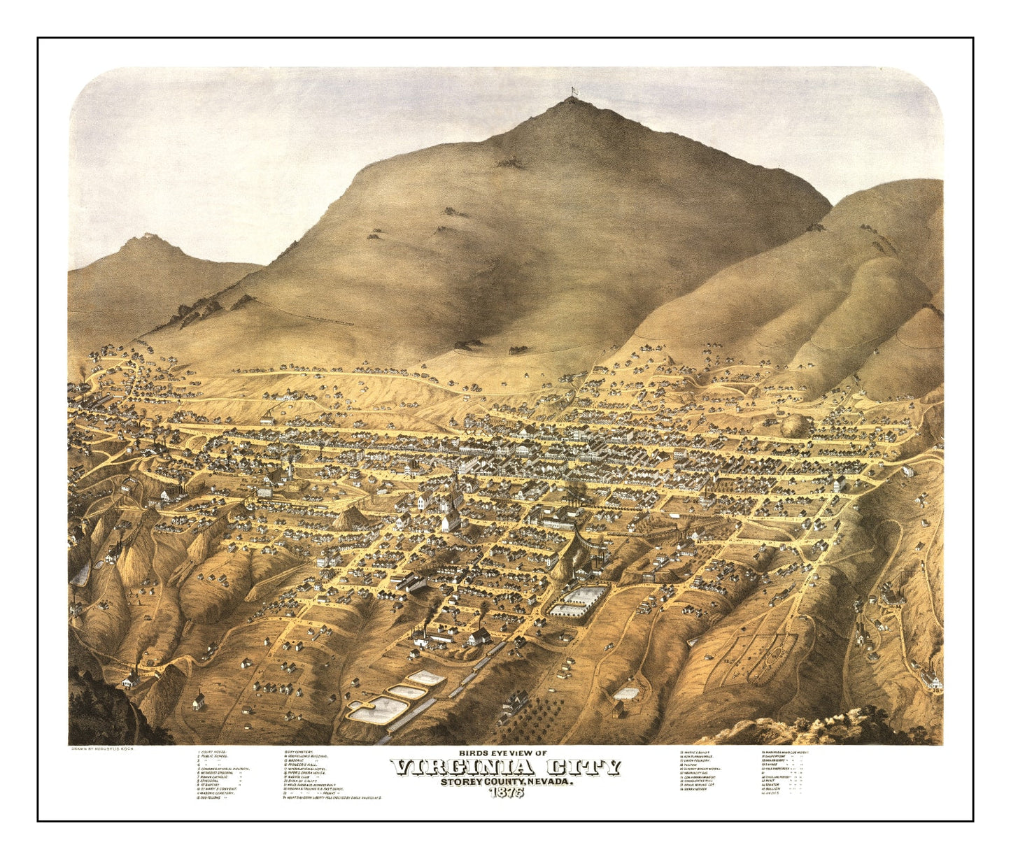 Vintage Map of Virginia City, Nevada, 1875