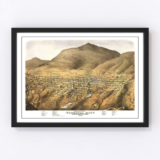 Vintage map of Virginia City, Nevada, 1875, Comstock Lode boomtown