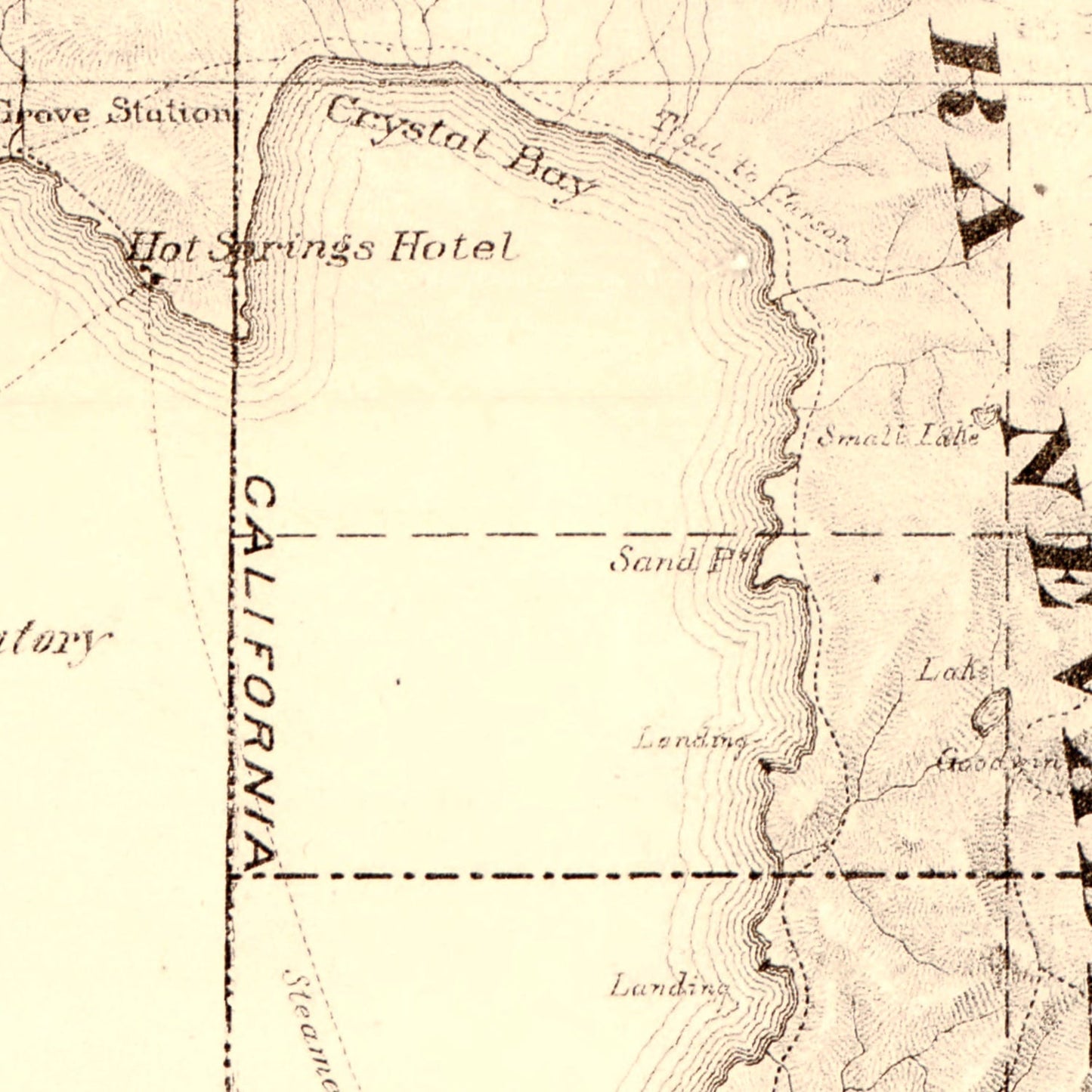 Vintage Topographical Map of Lake Tahoe, California, 1874