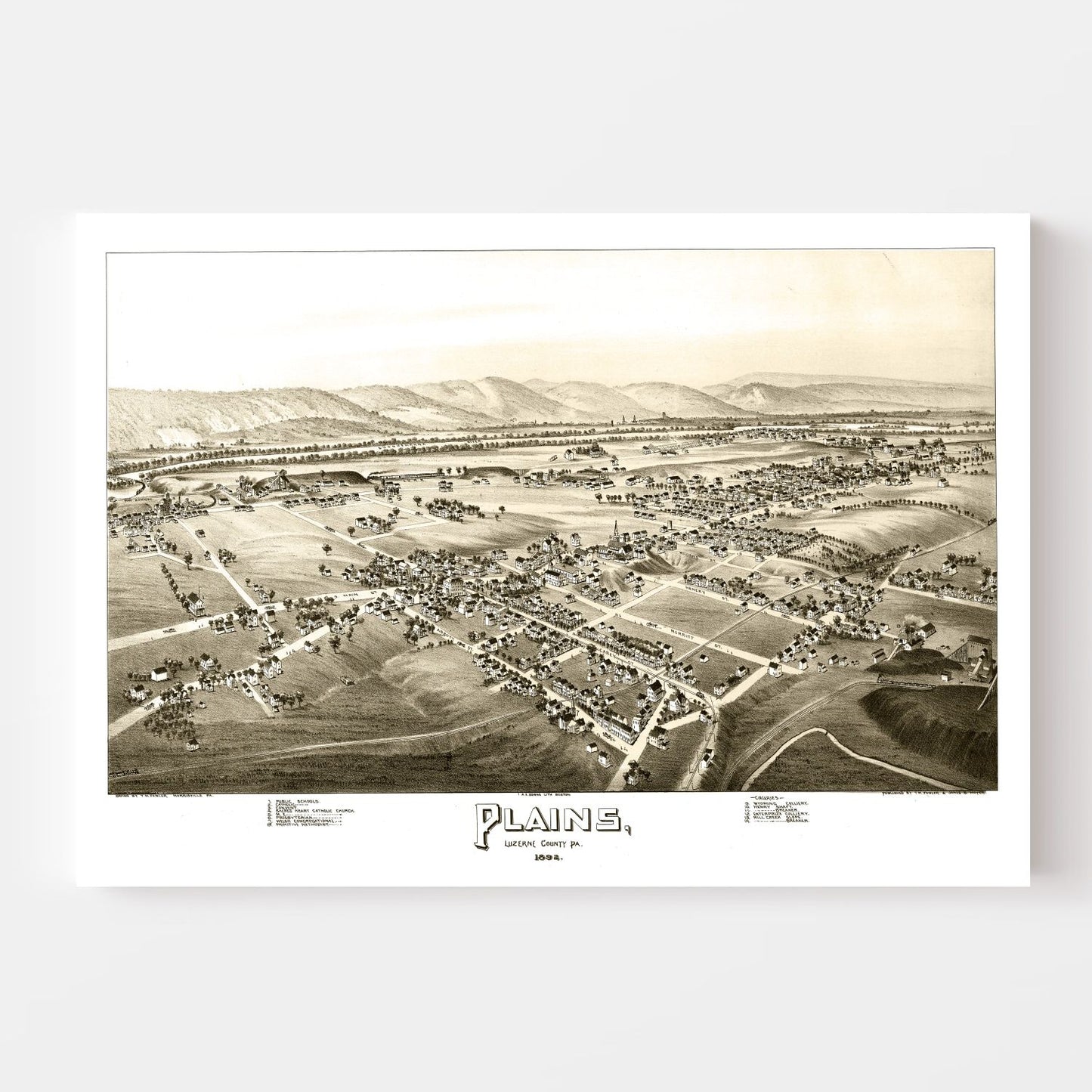 Vintage Map of Plains, Pennsylvania, 1892