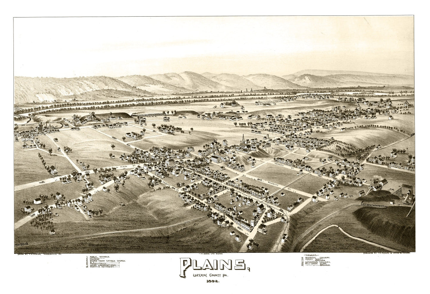 Vintage Map of Plains, Pennsylvania, 1892