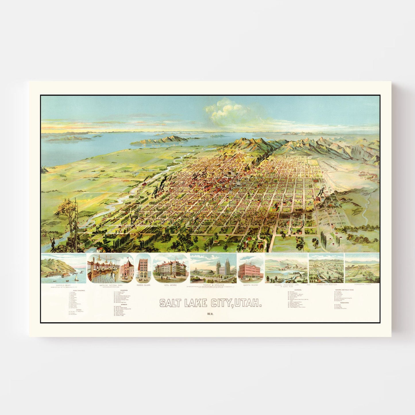 Vintage Map of Salt Lake City, Utah, 1891