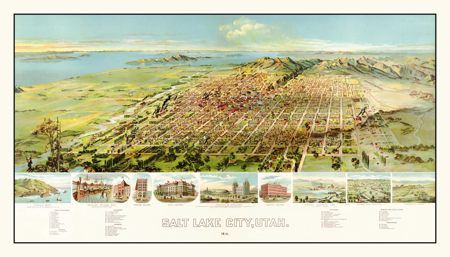 Vintage Map of Salt Lake City, Utah, 1891