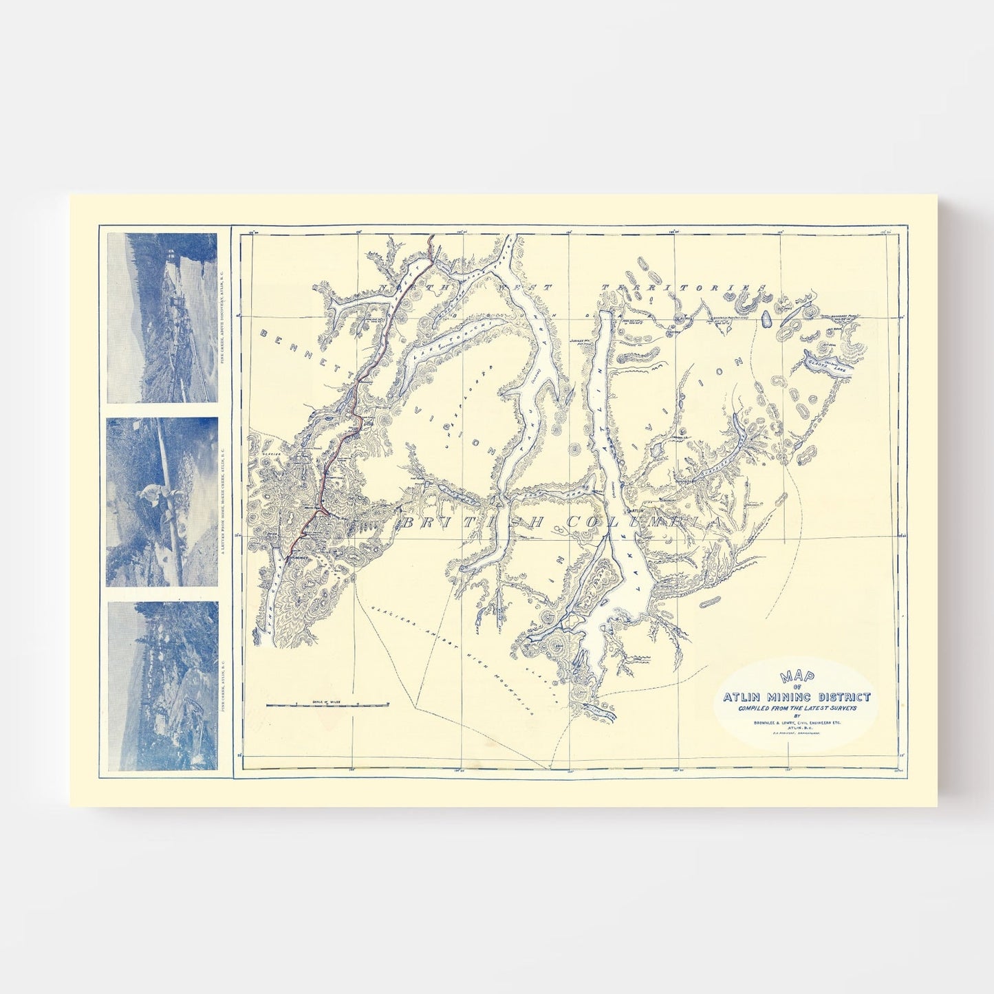 Vintage Map of the Atlin Mining District, 1899