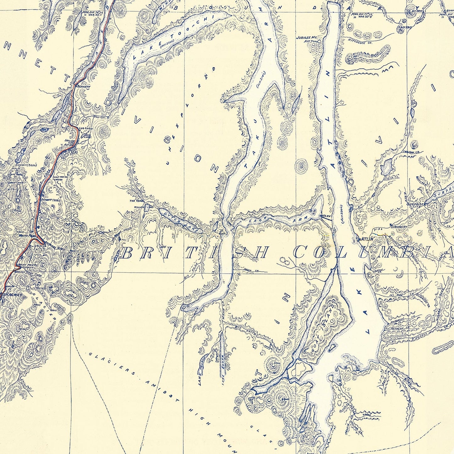 Vintage Map of the Atlin Mining District, 1899