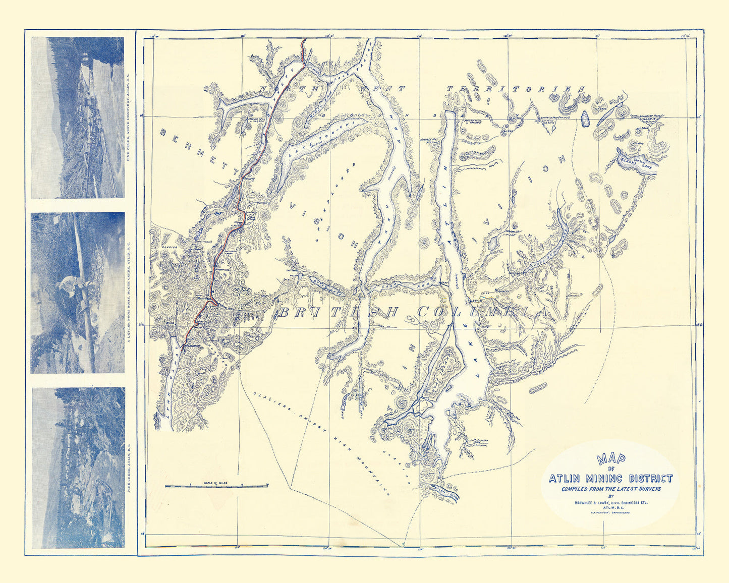 Vintage Map of the Atlin Mining District, 1899