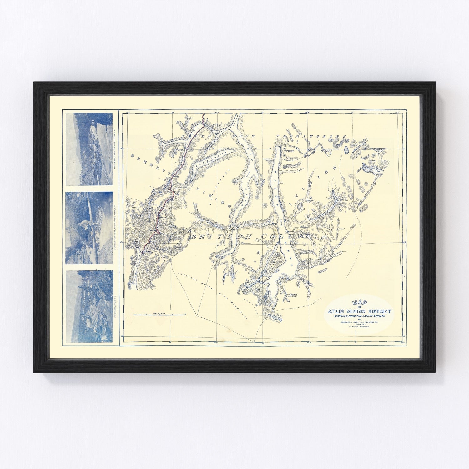 vintage map of the Atlin Mining District, British Columbia, 1899
