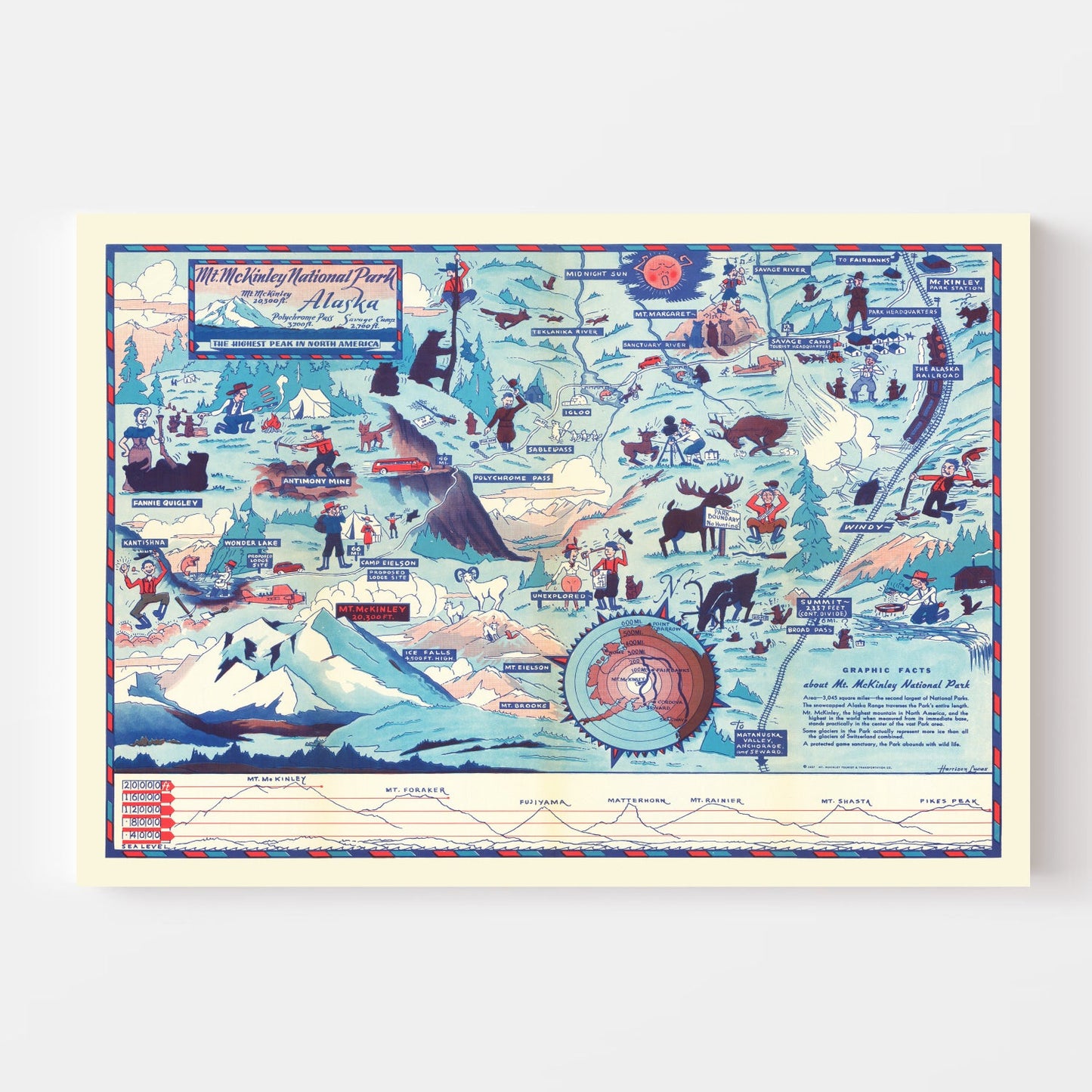 Vintage Map of Mt. McKinley National Park, Alaska, 1937