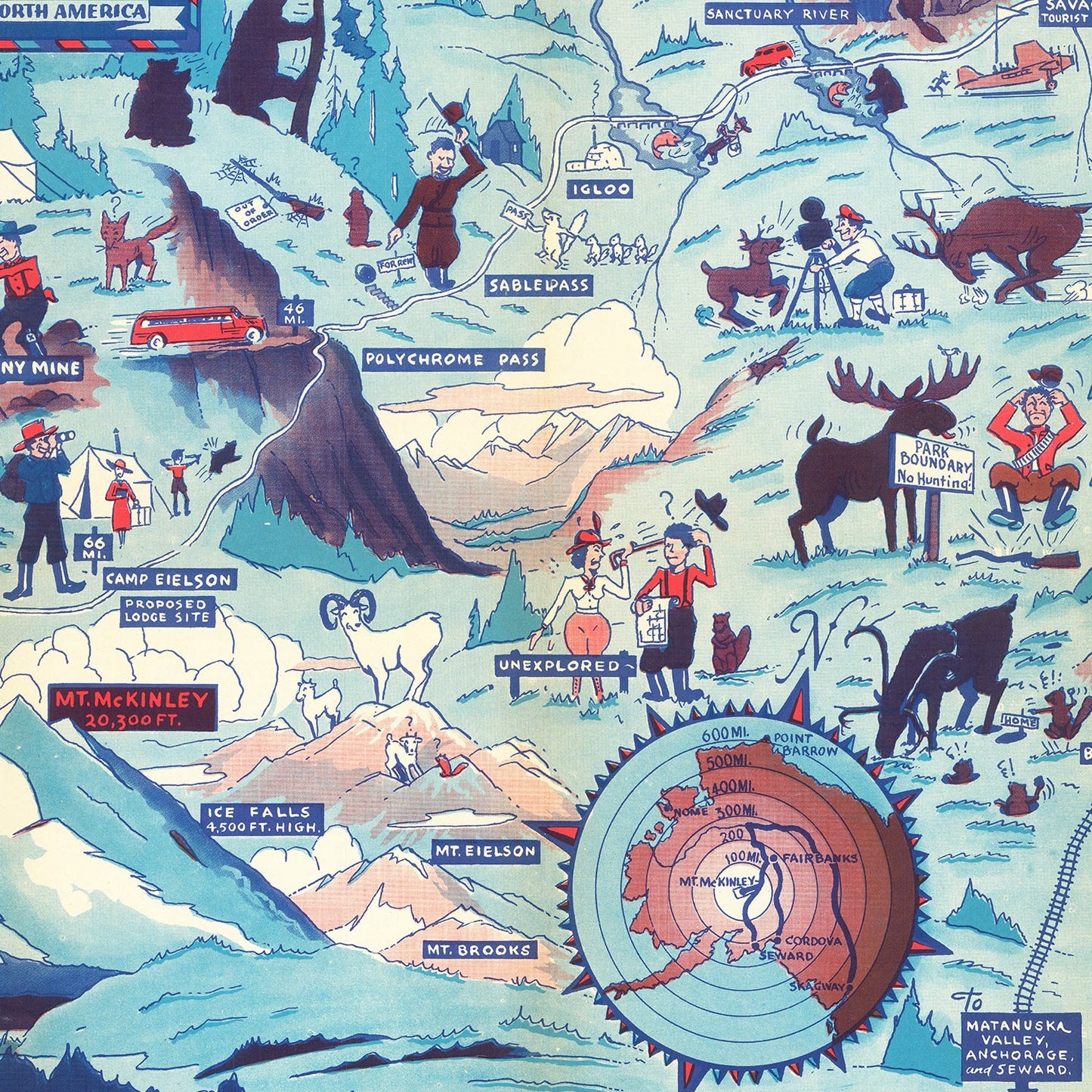 Vintage Map of Mt. McKinley National Park, Alaska, 1937