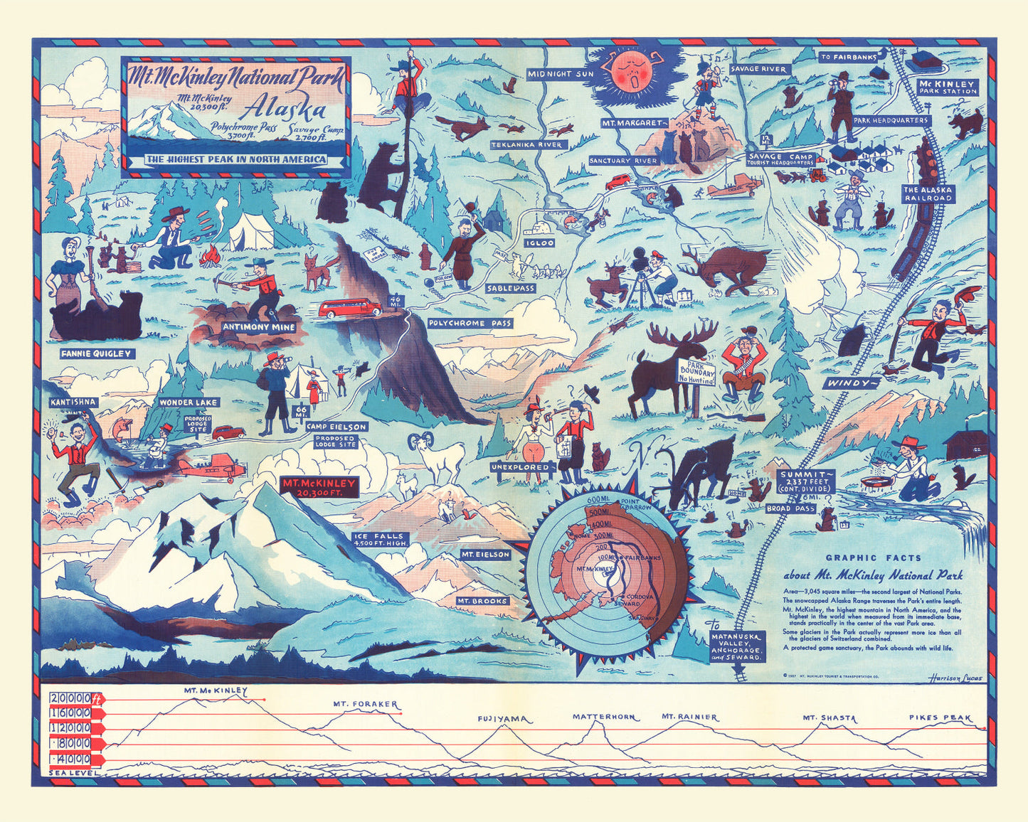 Vintage Map of Mt. McKinley National Park, Alaska, 1937