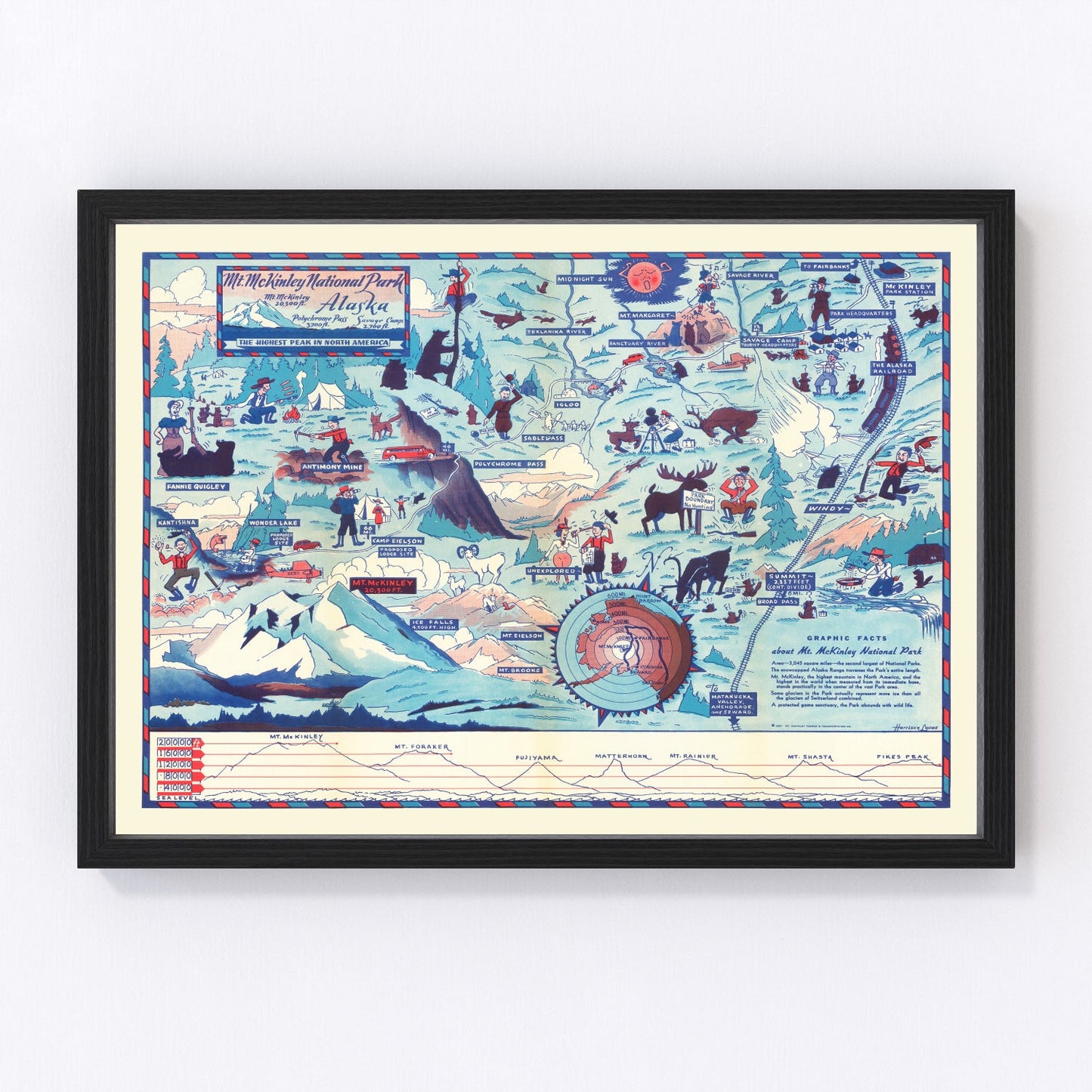 Vintage map of Mt. McKinley National Park, Alaska, 1937