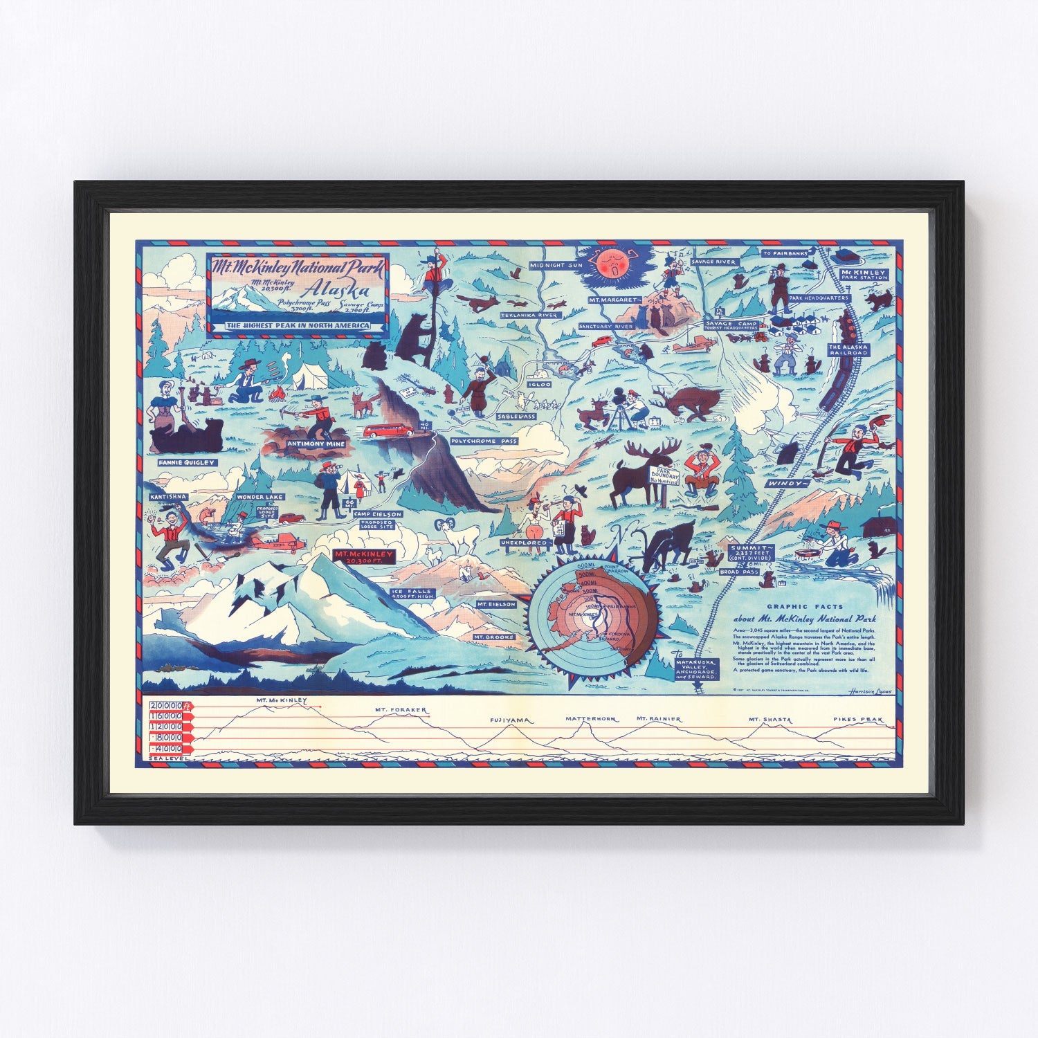 Vintage map of Mt. McKinley National Park, Alaska, 1937