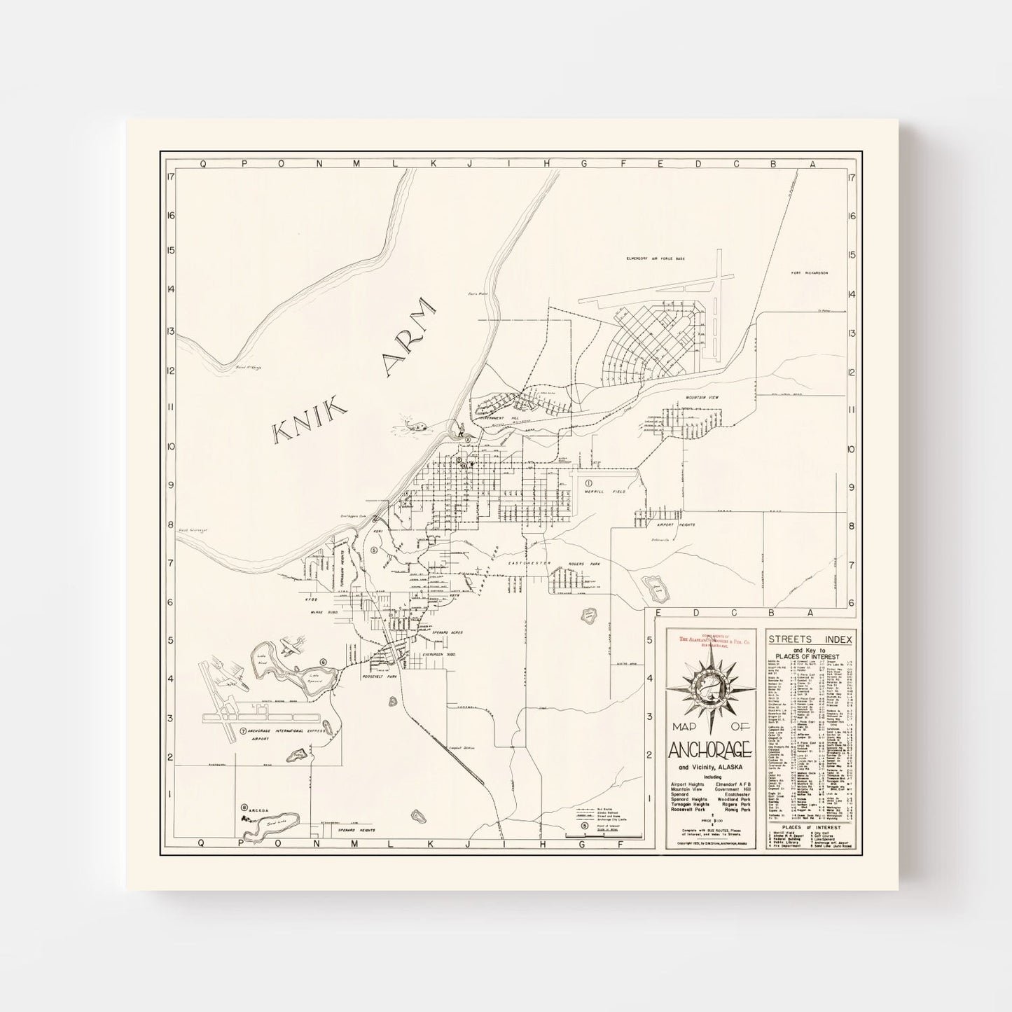 Vintage Map of Anchorage, Alaska, 1951