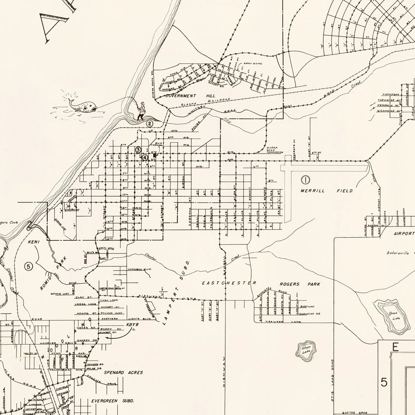 Vintage Map of Anchorage, Alaska, 1951
