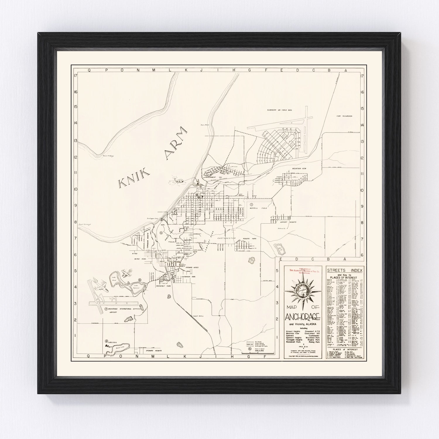 Vintage map of Anchorage, Alaska, 1951 - restored print
