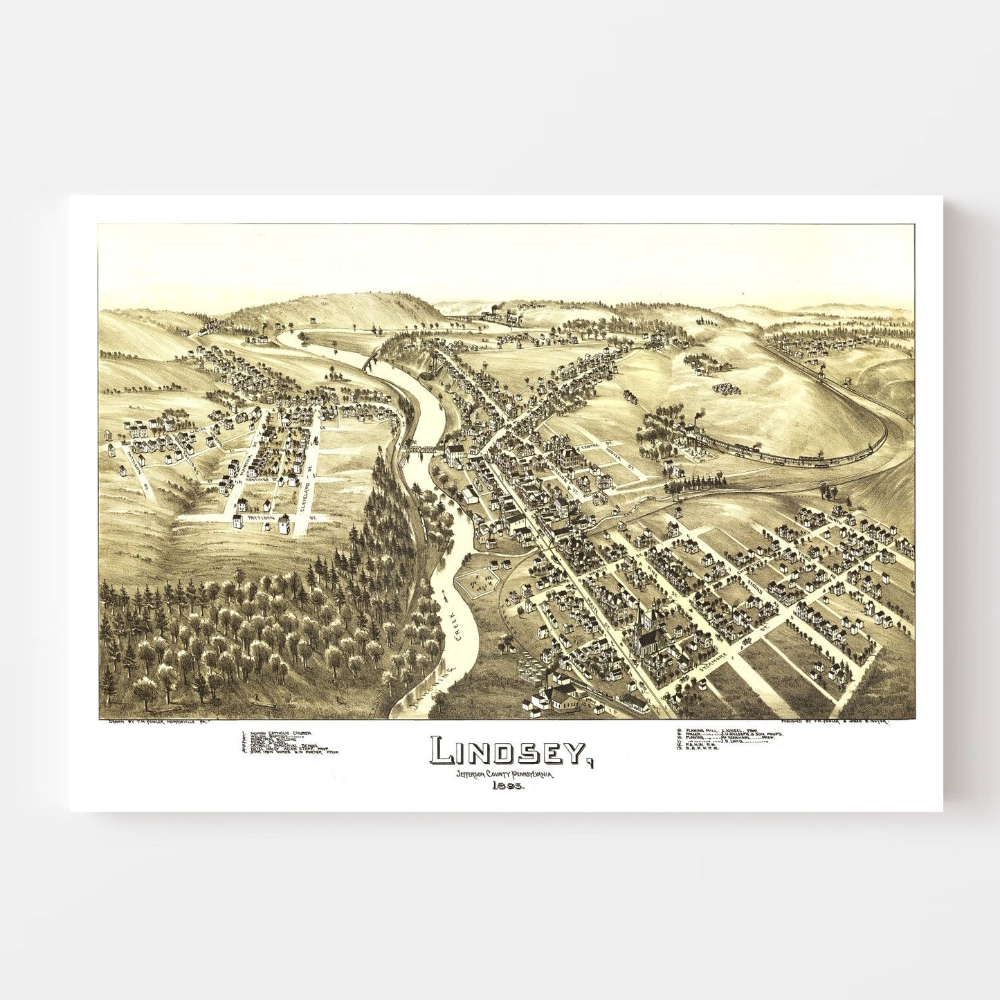 Vintage Map of Lindsey, Pennsylvania, 1895