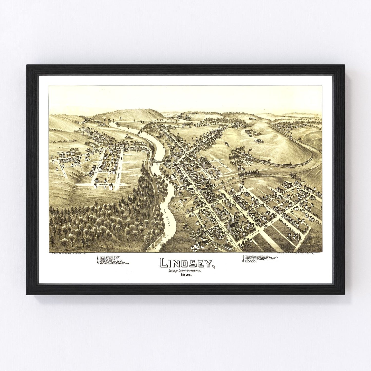 Vintage map of Lindsey, Pennsylvania, 1895