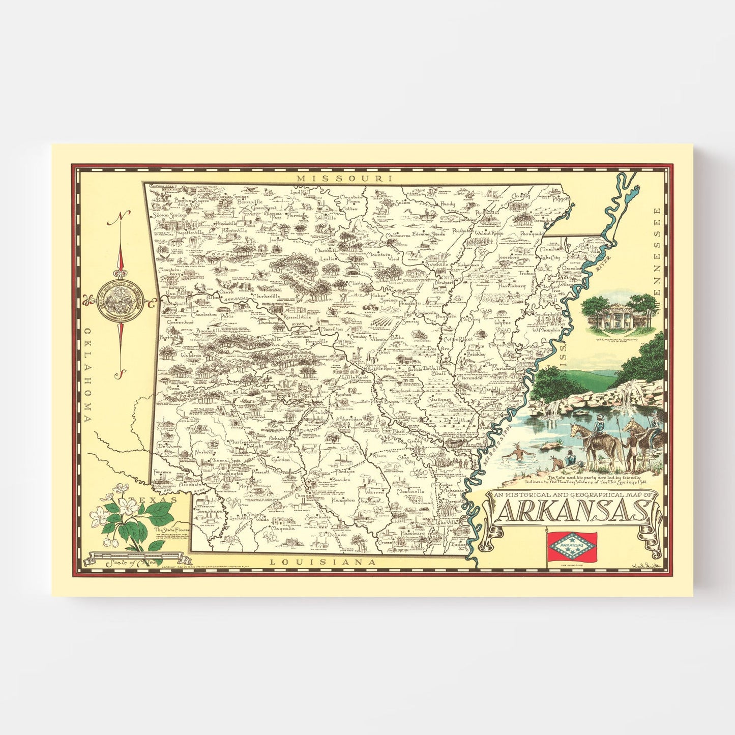 Vintage Map of Arkansas, 1938