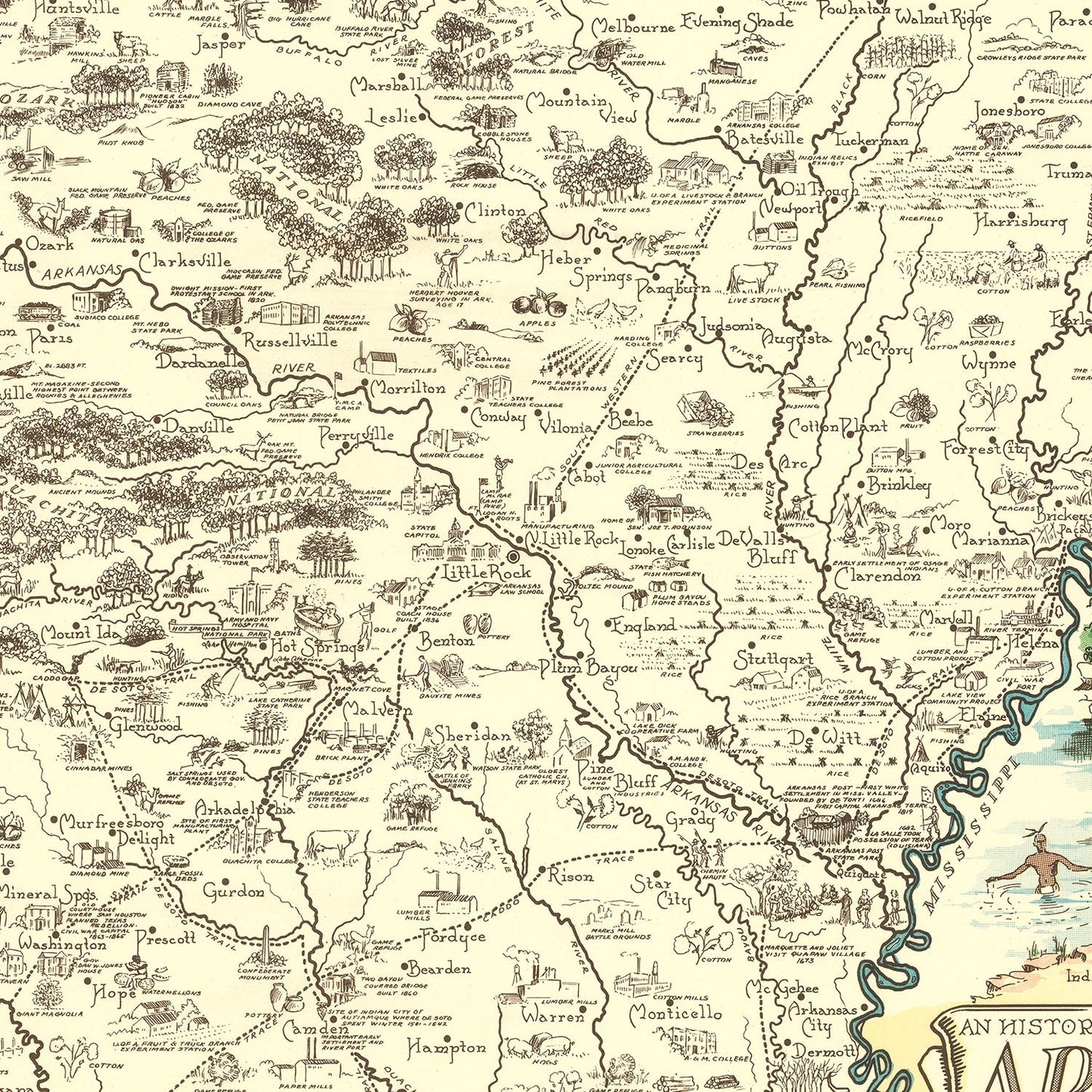 Vintage Map of Arkansas, 1938
