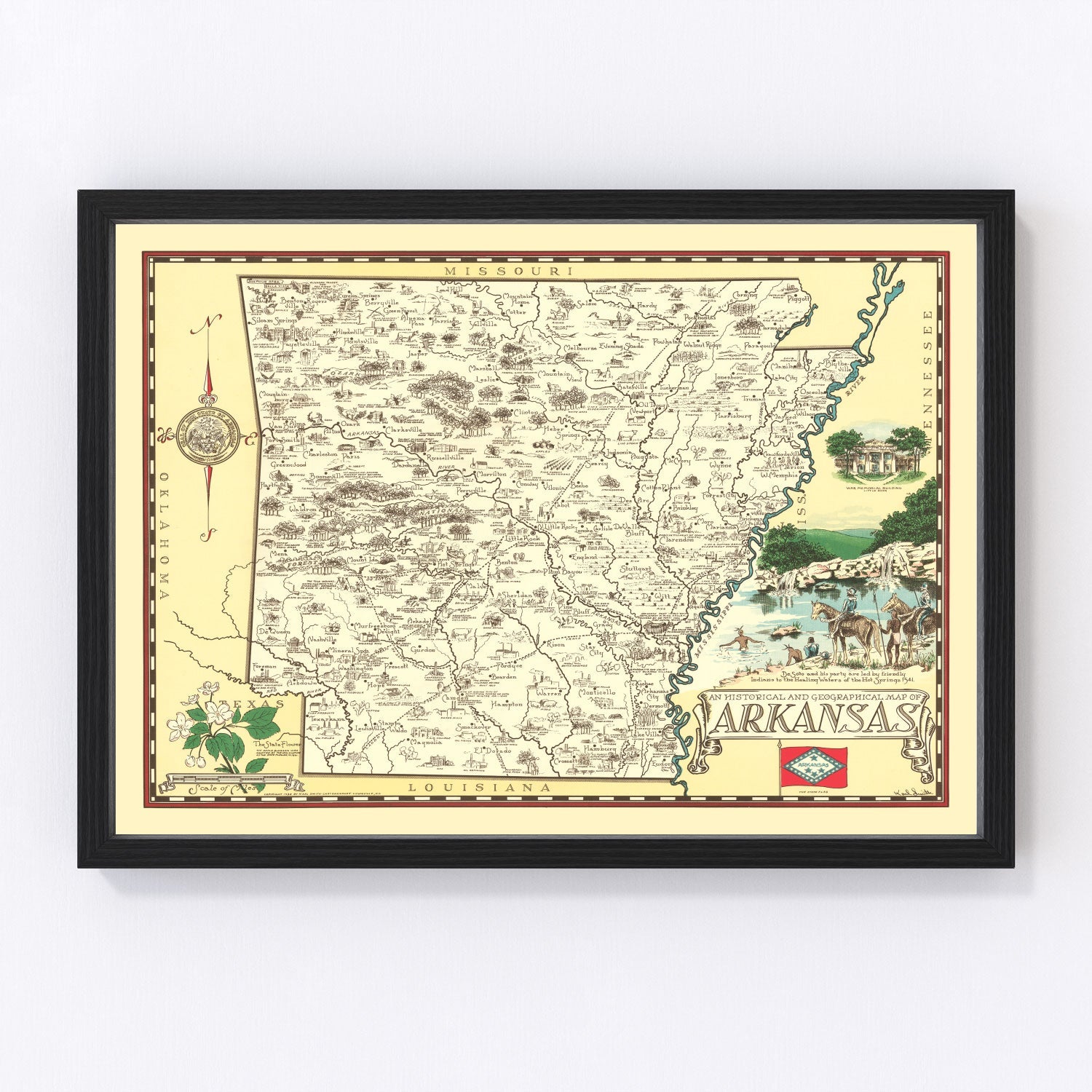 vintage map of Arkansas, 1938, late Depression era