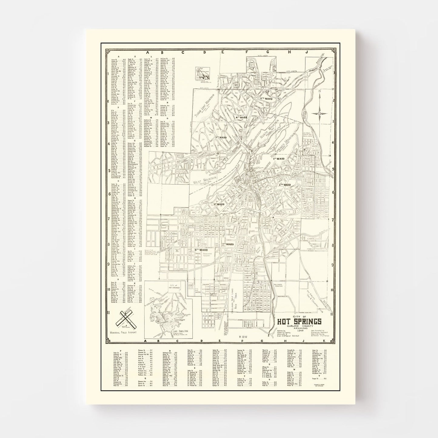 Vintage Map of Hot Springs, Garland County, Arkansas, 1948