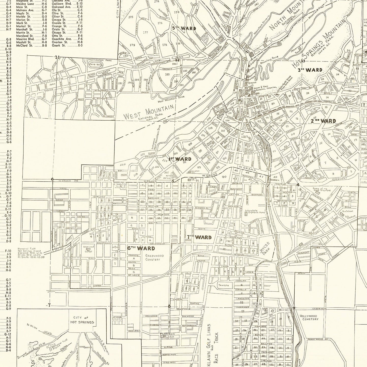 Vintage Map of Hot Springs, Garland County, Arkansas, 1948