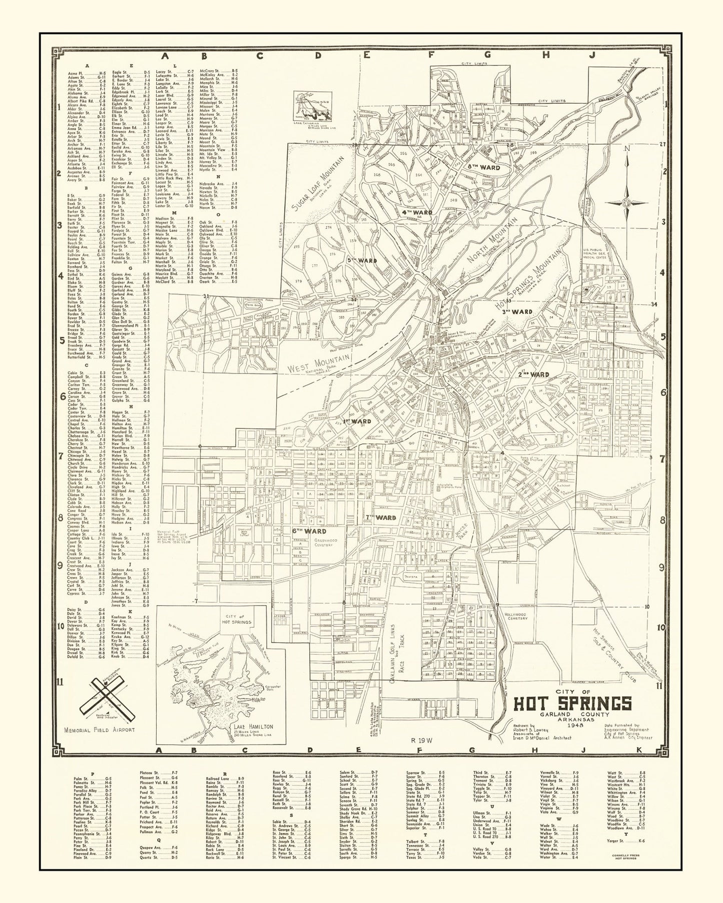 Vintage Map of Hot Springs, Garland County, Arkansas, 1948