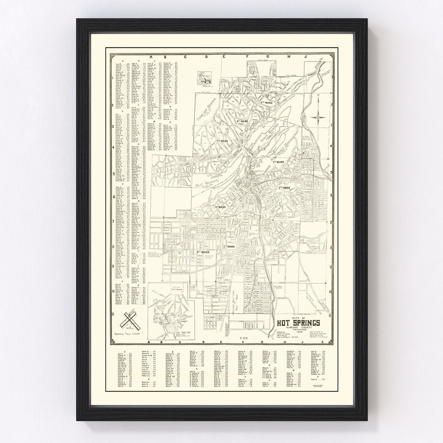 vintage map of Hot Springs, Arkansas, 1948