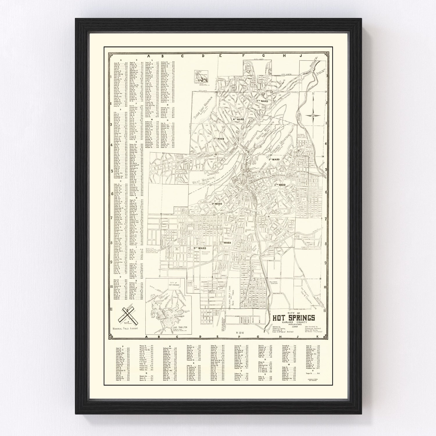 vintage map of Hot Springs, Arkansas, 1948