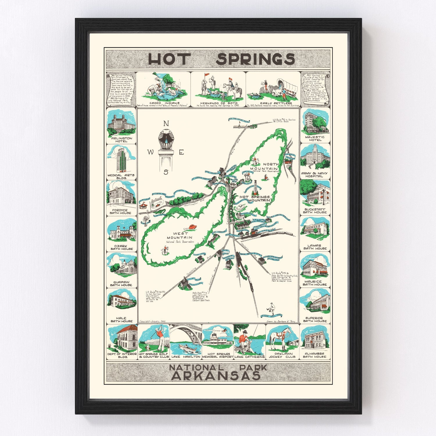 Vintage map of Hot Springs National Park, Arkansas, 1948
