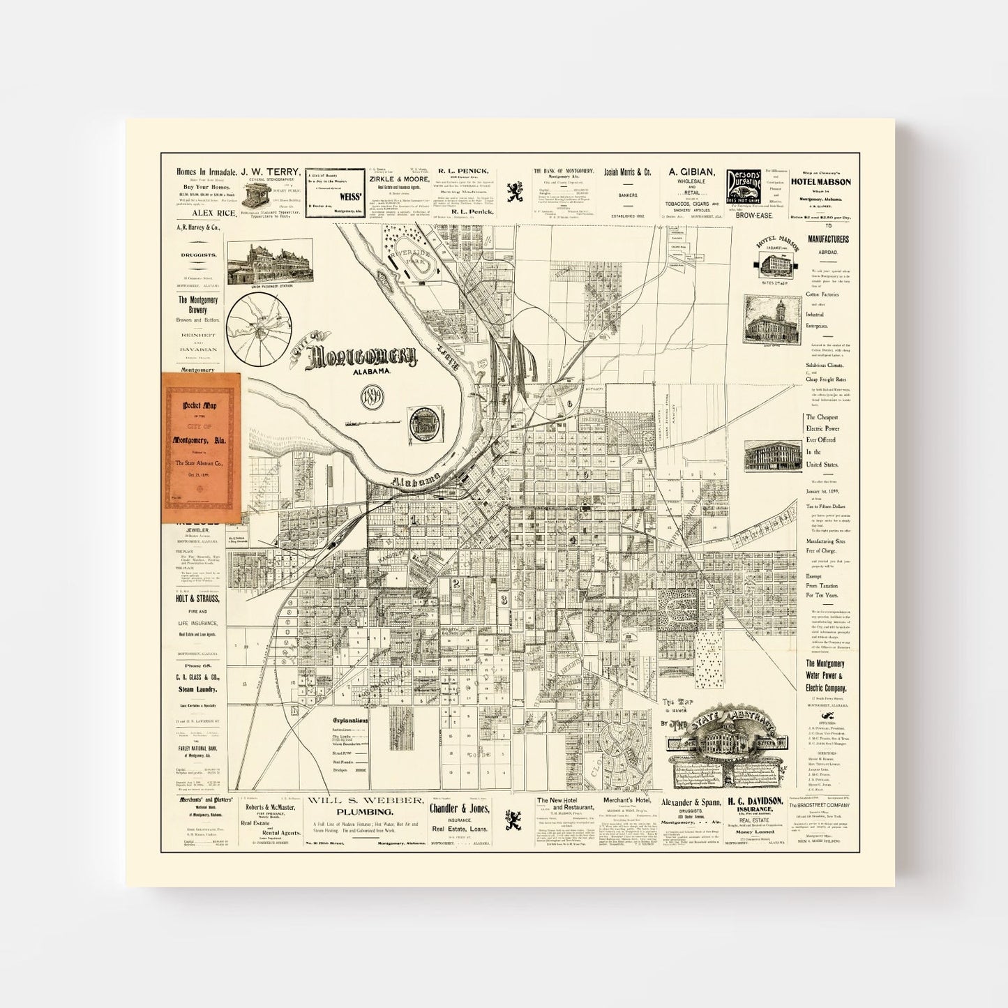 Vintage Map of Montgomery, Alabama, 1899