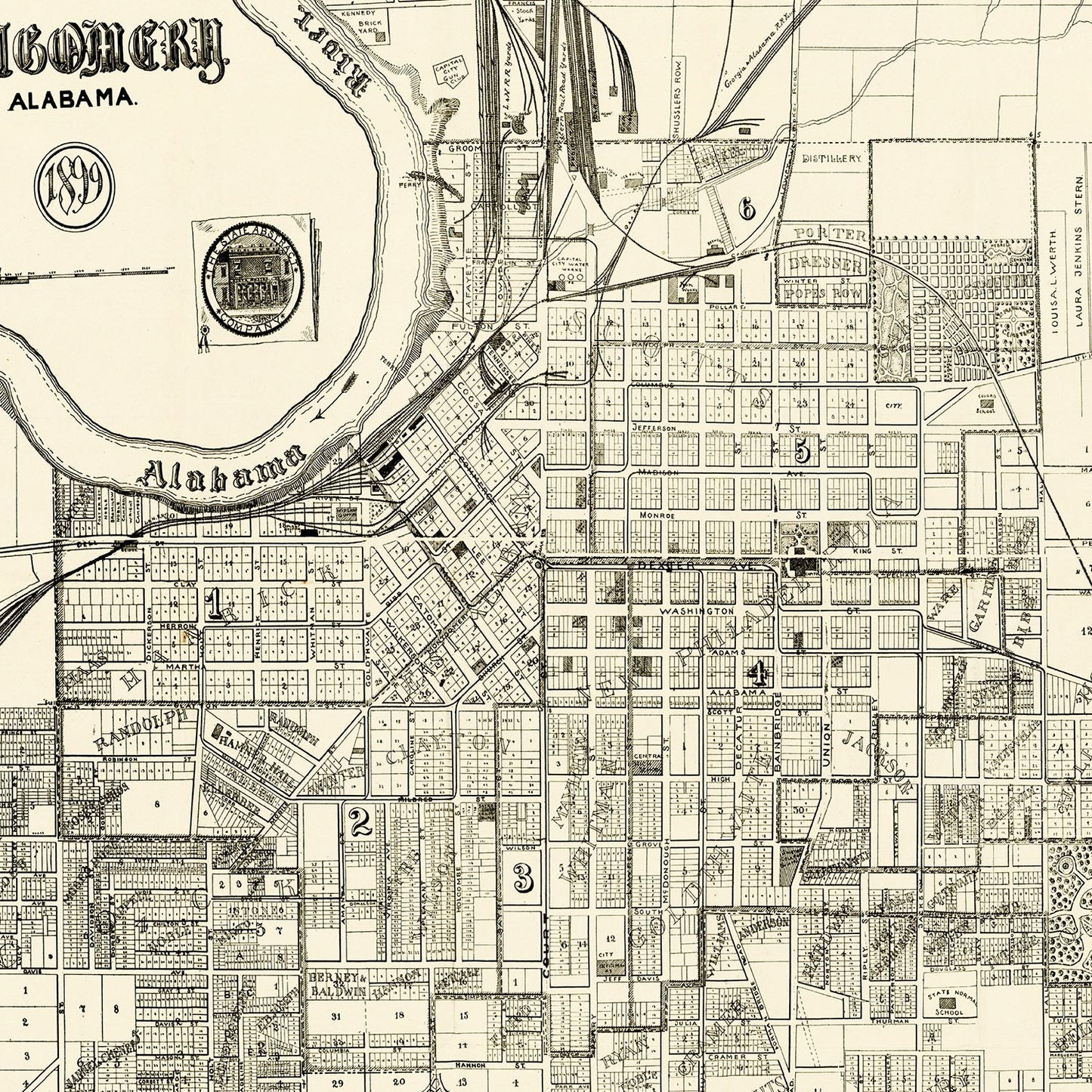 Vintage Map of Montgomery, Alabama, 1899