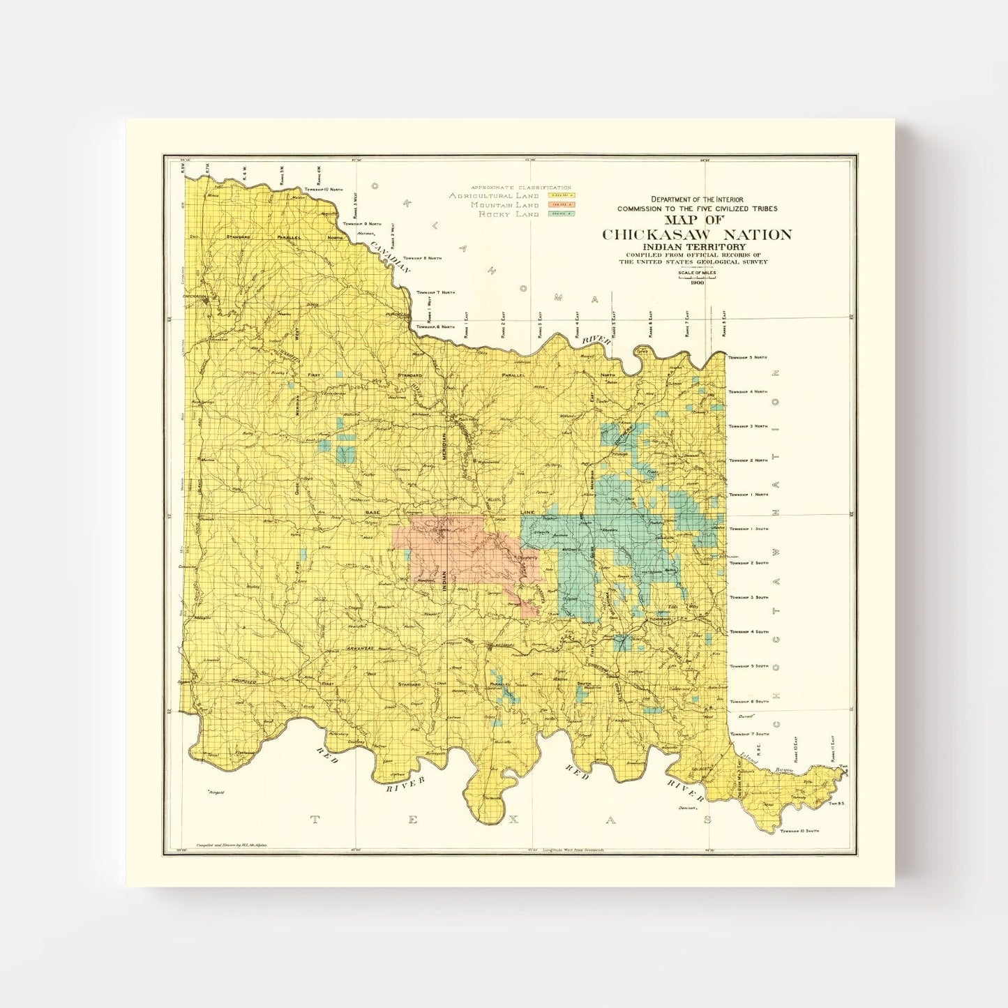 Vintage Map of Chickasaw Nation, Indian Territory 1900