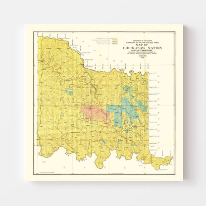 Vintage Map of Chickasaw Nation, Indian Territory 1900