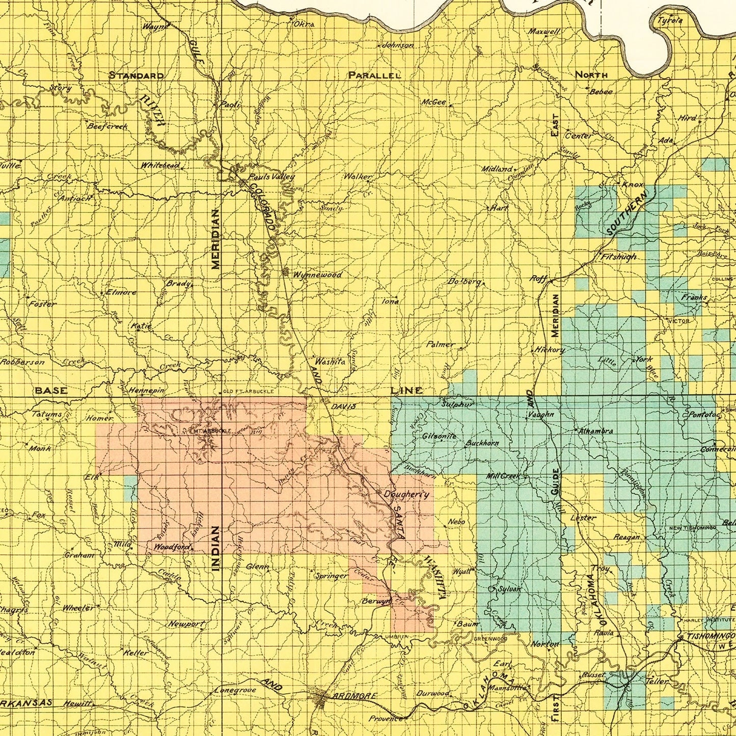 Vintage Map of Chickasaw Nation, Indian Territory 1900