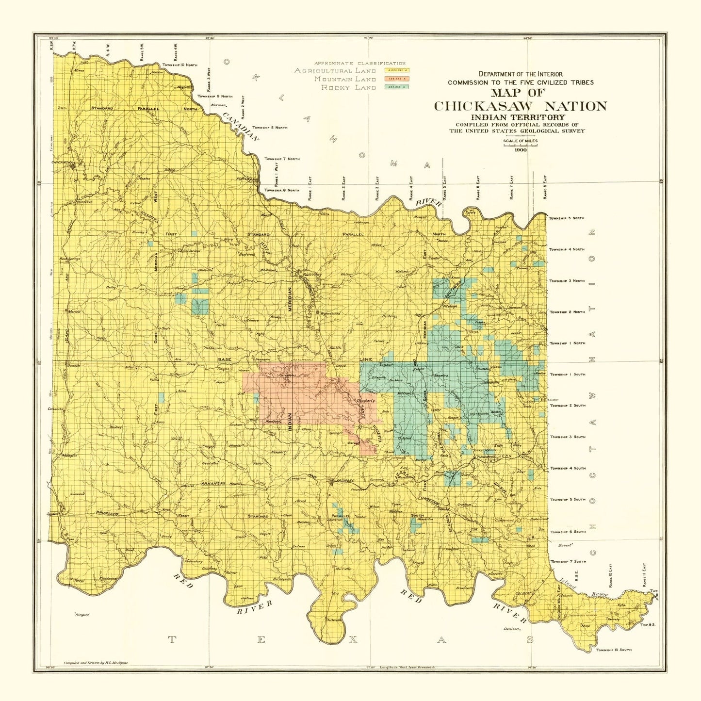 Vintage Map of Chickasaw Nation, Indian Territory 1900