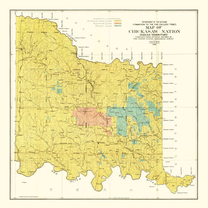 Vintage Map of Chickasaw Nation, Indian Territory 1900
