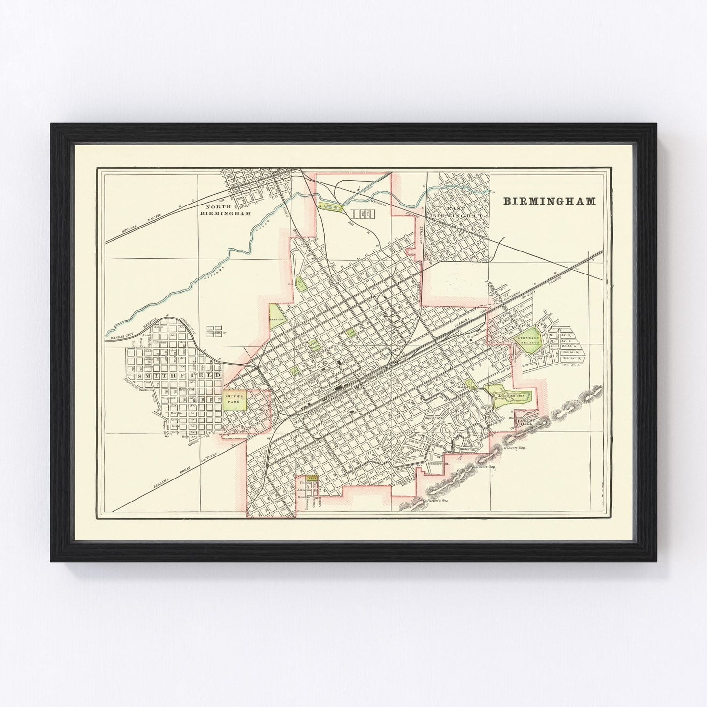 Vintage map of Birmingham, Alabama, 1895 - wall art