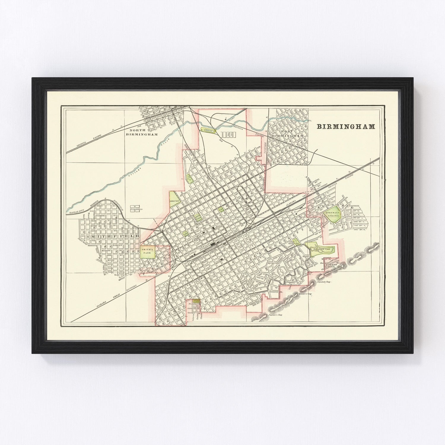 Vintage map of Birmingham, Alabama, 1895 - wall art