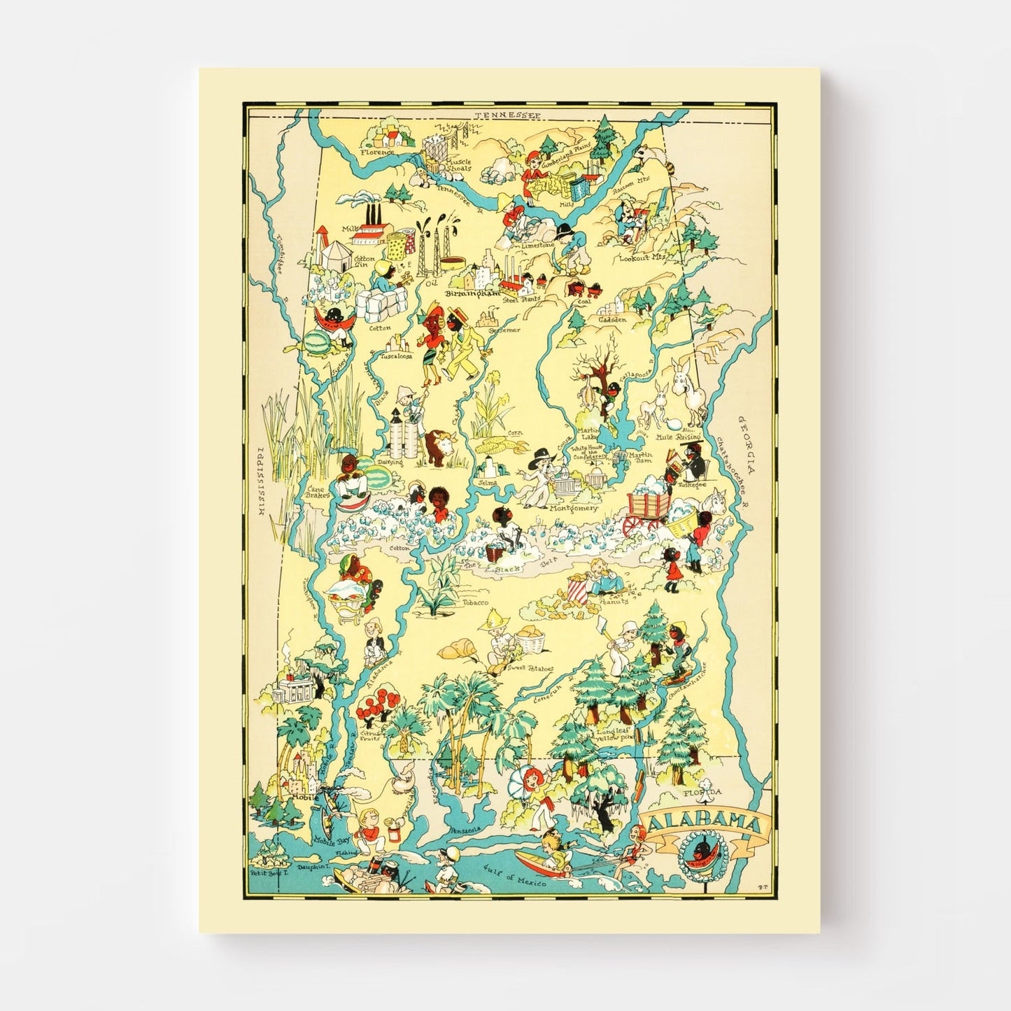 Vintage Map of Alabama, 1935 - Landscape