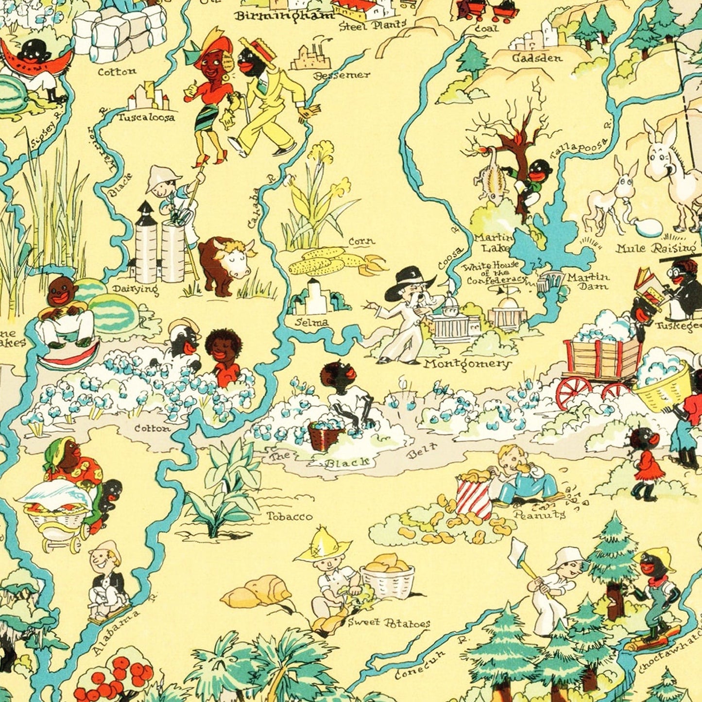 Vintage Map of Alabama, 1935 - Landscape