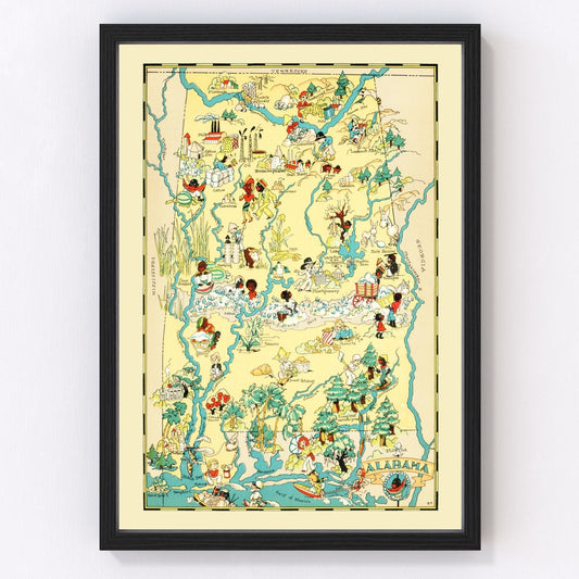 Vintage map of Alabama, 1935 landscape orientation - restored print