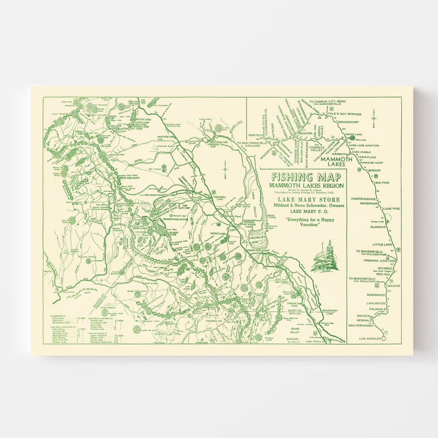 Vintage Map of Mammoth Lakes, California, 1930