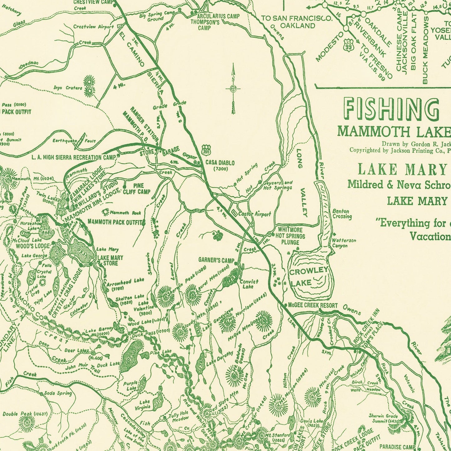 Vintage Map of Mammoth Lakes, California, 1930