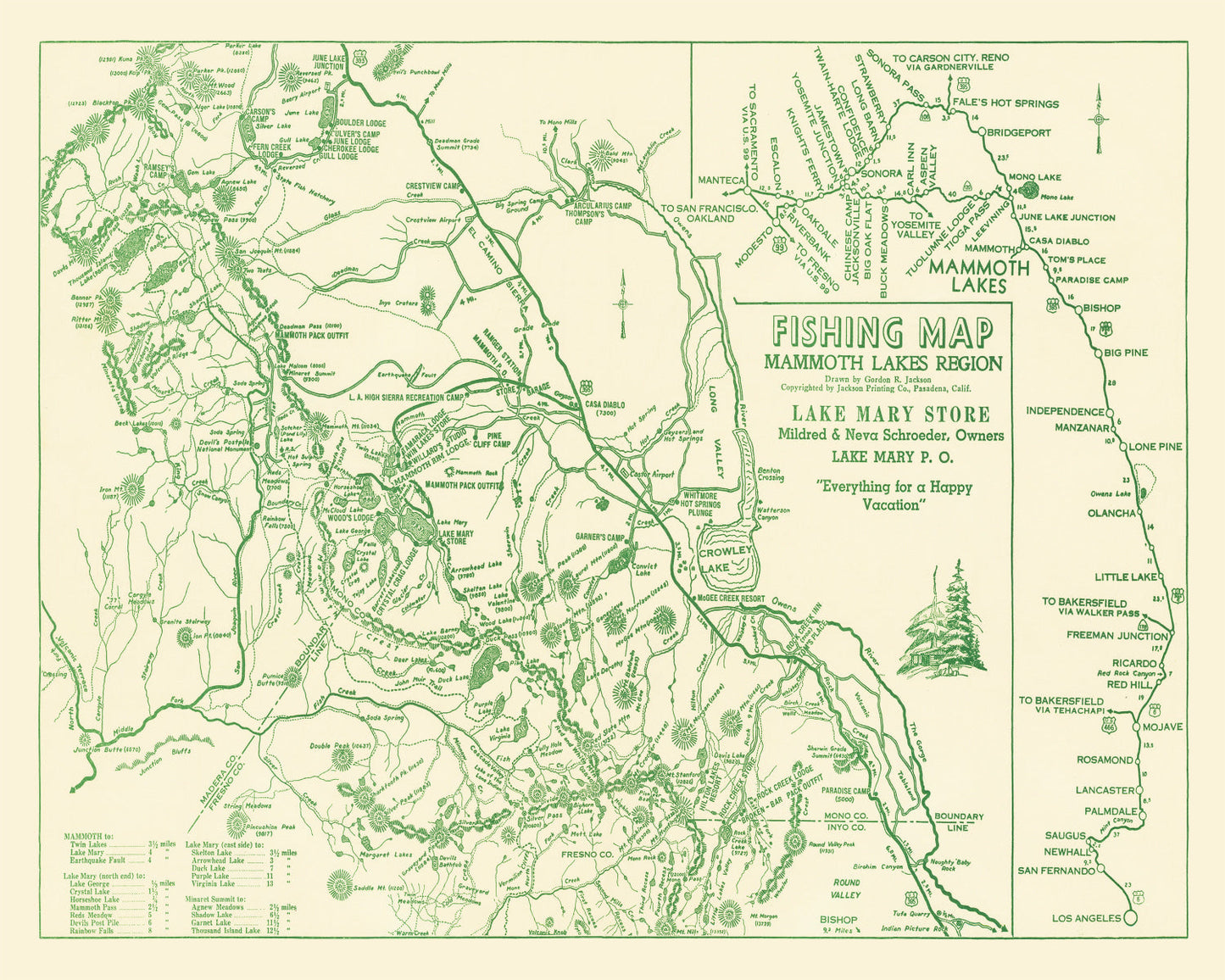 Vintage Map of Mammoth Lakes, California, 1930